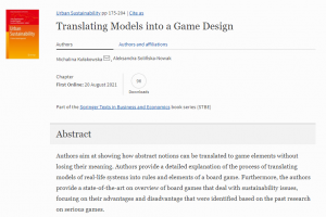 Rozdział Translating Models into a Game Design w „Urban Sustainability” opublikowany przez wydawnictwo Springer