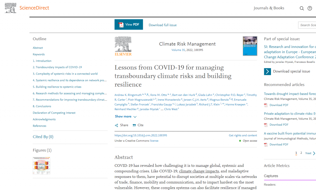 Lekcje wyciągnięte z pandemii COVID-19 dotyczące zarządzania transgranicznymi zagrożeniami klimatycznymi i budowania odporności