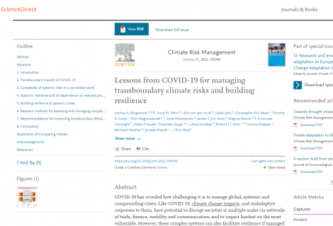 „Lekcje wyciągnięte z pandemii COVID-19 dotyczące zarządzania transgranicznymi zagrożeniami klimatycznymi i budowania odporności”